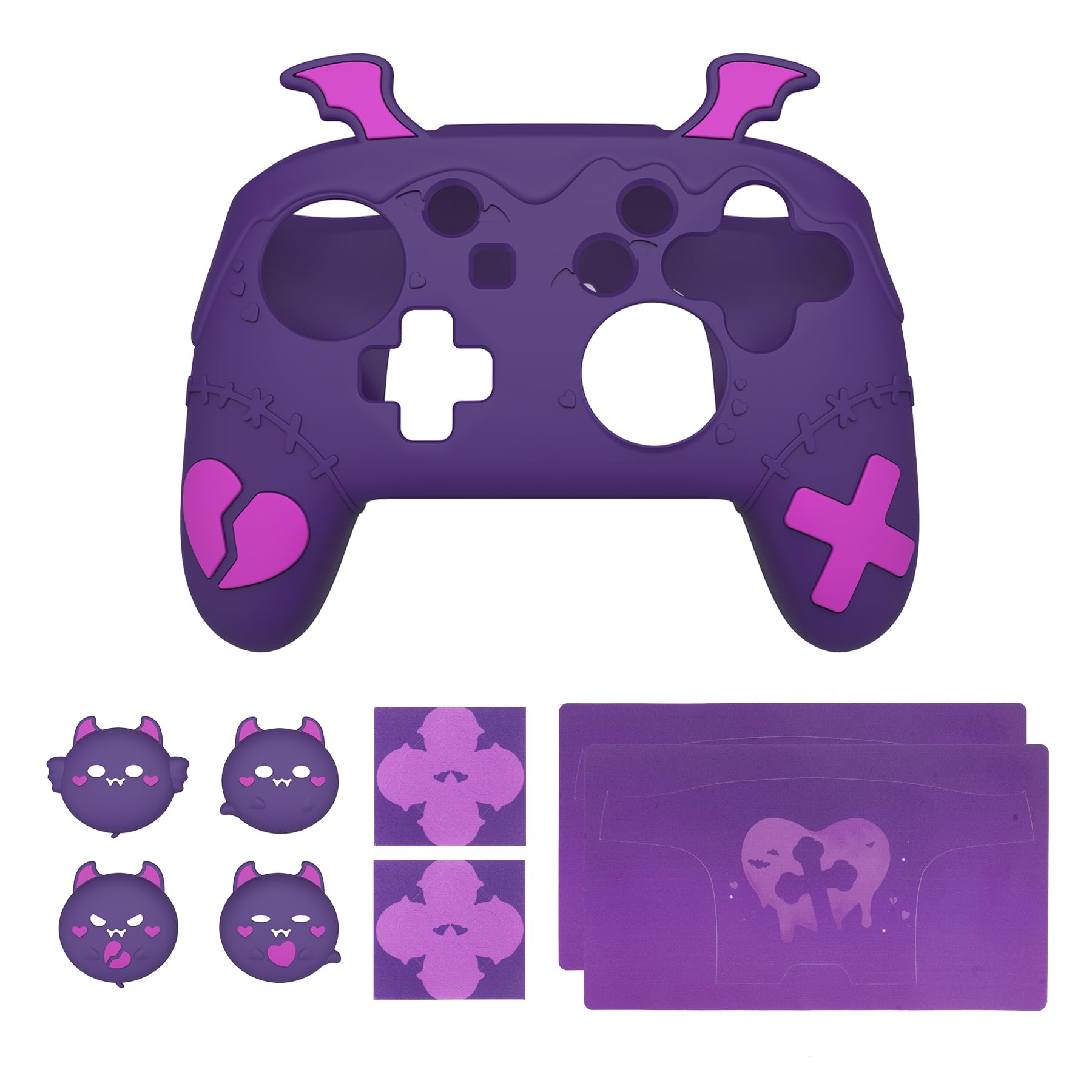 playvital Coque Switch Pro Controller Protective Case avec Protection Joystick Capuchon & Autocollant,Housse Silicone Cover Skin pour Nintendo Switch Pro Manette-Violet,Série Gothic Imp