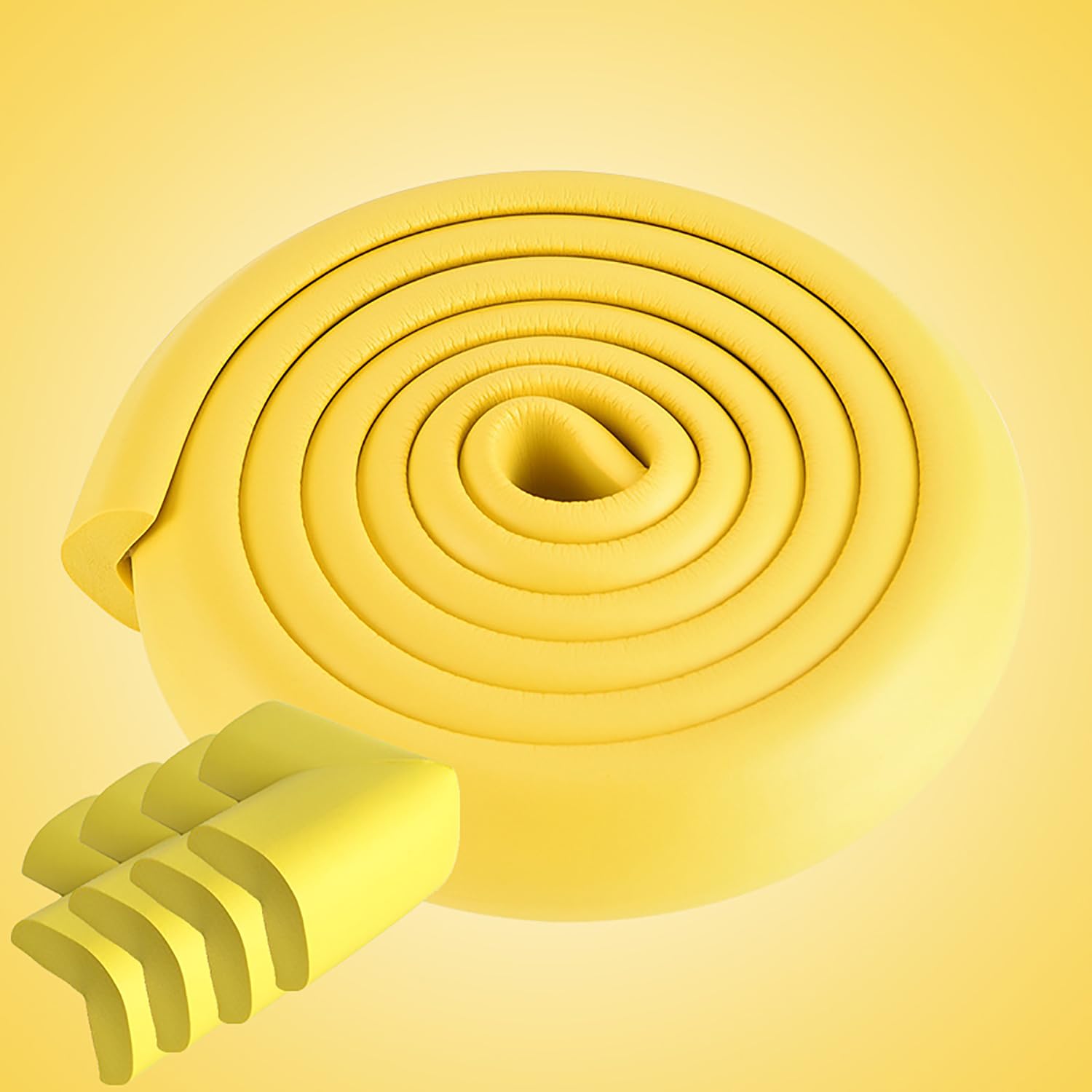 2M Kids Safety Foam Edge Protector with 4 Corner Guards Rubber Bumper Strip Table Edge Cushion Baby Proofing Furniture Guard – Soft Impact Protection (Yellow)