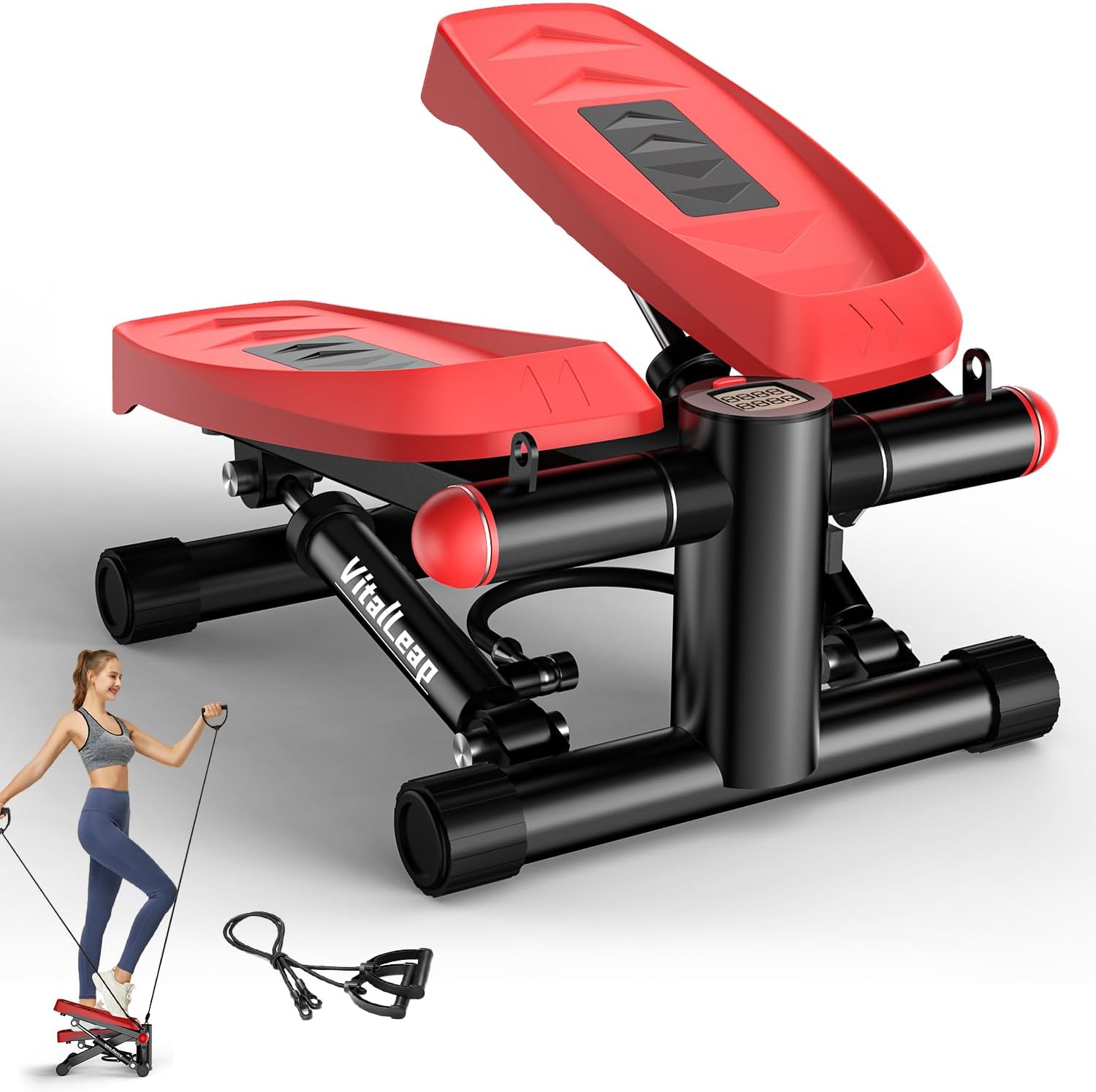 Steppers for Exercise at Home, Exclusive Patent Air-Powered Mini Stepper with Resistance Bands for Home Fitness, 330LBS Loading Upgraded Stair Stepper, Super Quiet Fitness Stepper with LCD Monitor
