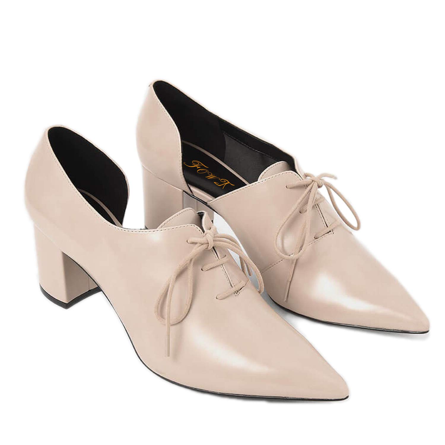 FOWT Women Cutout D'Orsay Brogues Shoes Cap Toe Loafers Open Side Chunky  Heels Pumps Pointed Toe Backless Loafers Lace Up Shoes Dress Comfy Casual