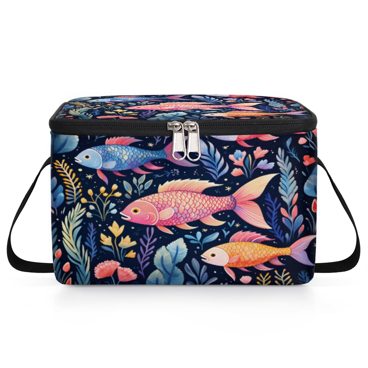 GzLeyigou Fish Lunch Bags for Women Men 9 Cans, Hot & Cold Food Delivery Bag Insulated Grocery Bag Insulated Lunch Box Ocean Seaweed Cooler Bag for Office Work Picnic Beach