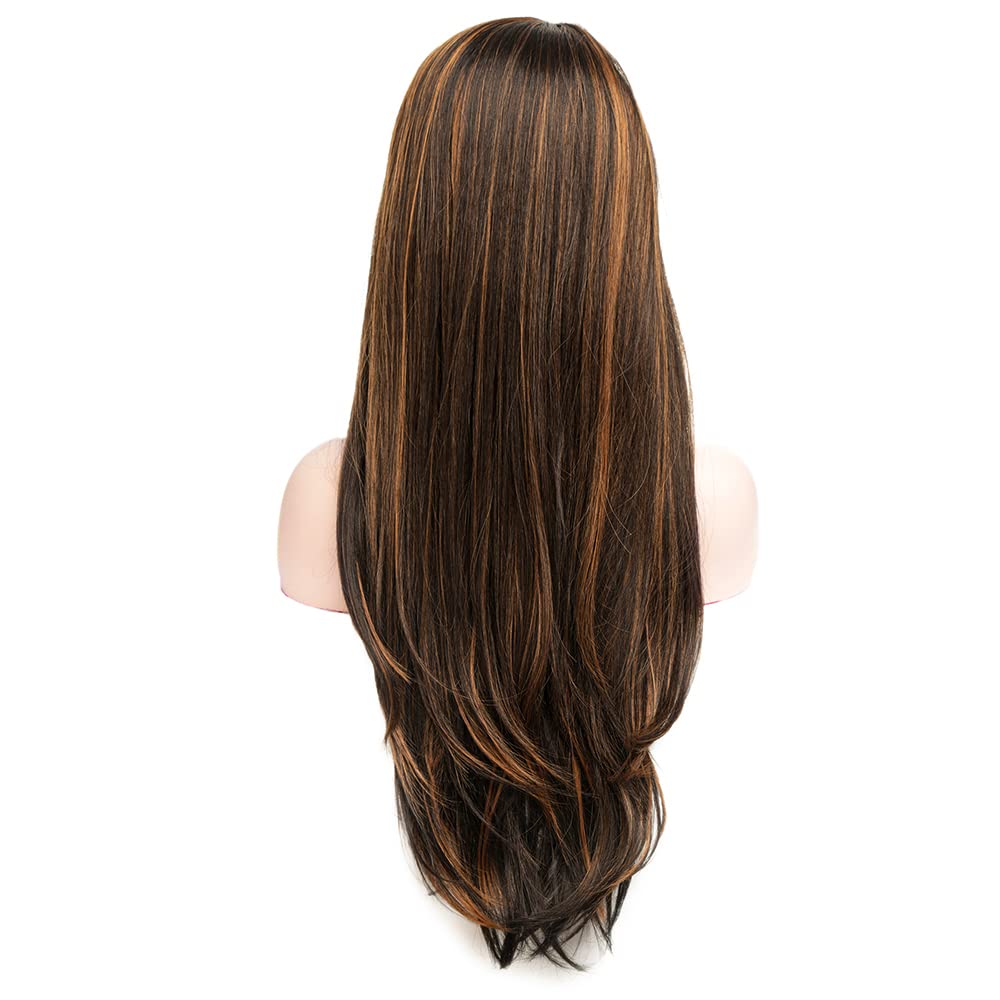 Amir Hair Wavy Wig with Bangs for Women Curly Short Highlight Wigs Synthetic Bob Wig with Bangs for Black Women Shoulder Length 14 Inch for Daily Using party Natural Looking (329-4/27, 24 inch)