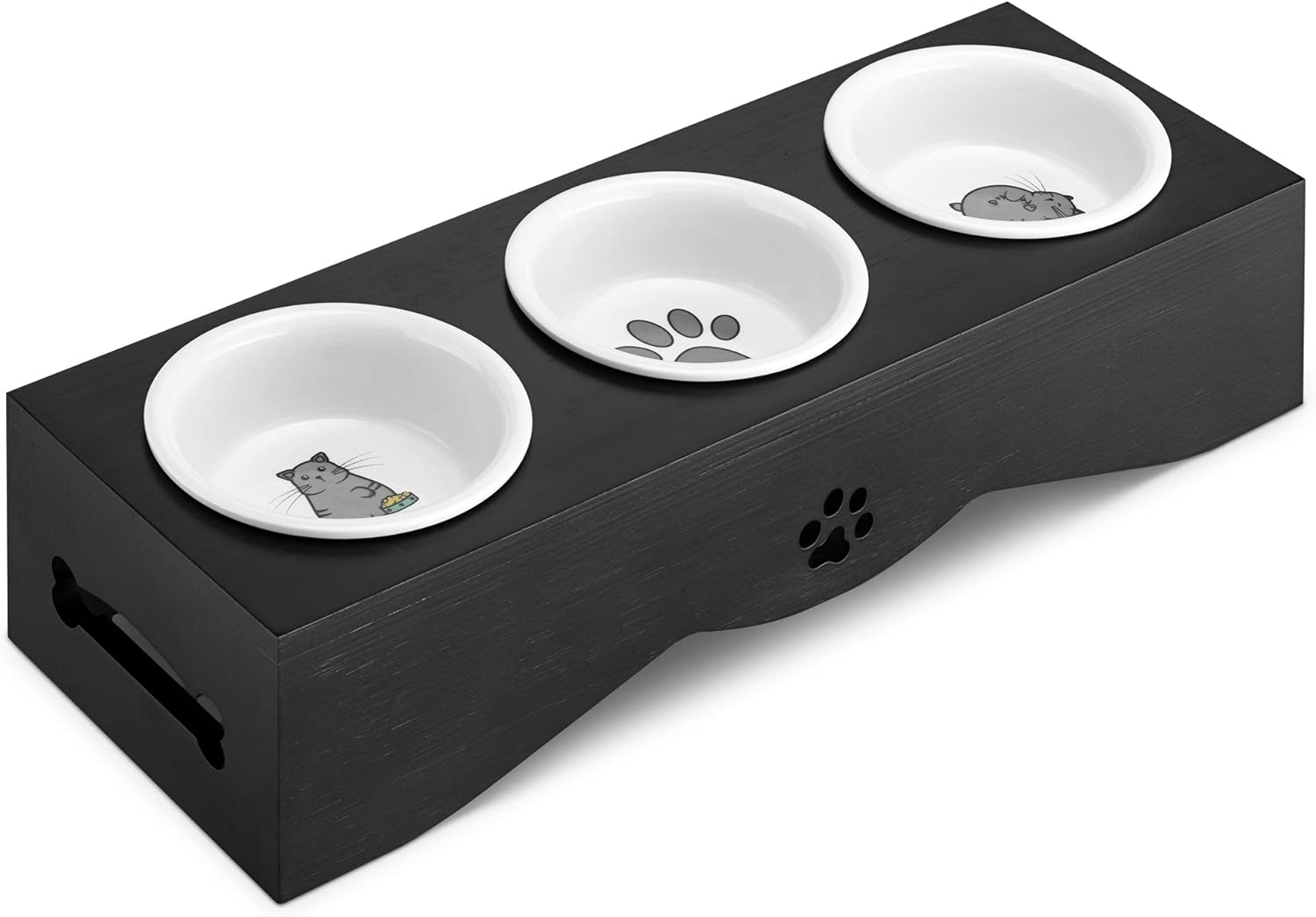 Navaris Cat Bowls in Stand 3 Bowl Pet Feeding Station for Cats and