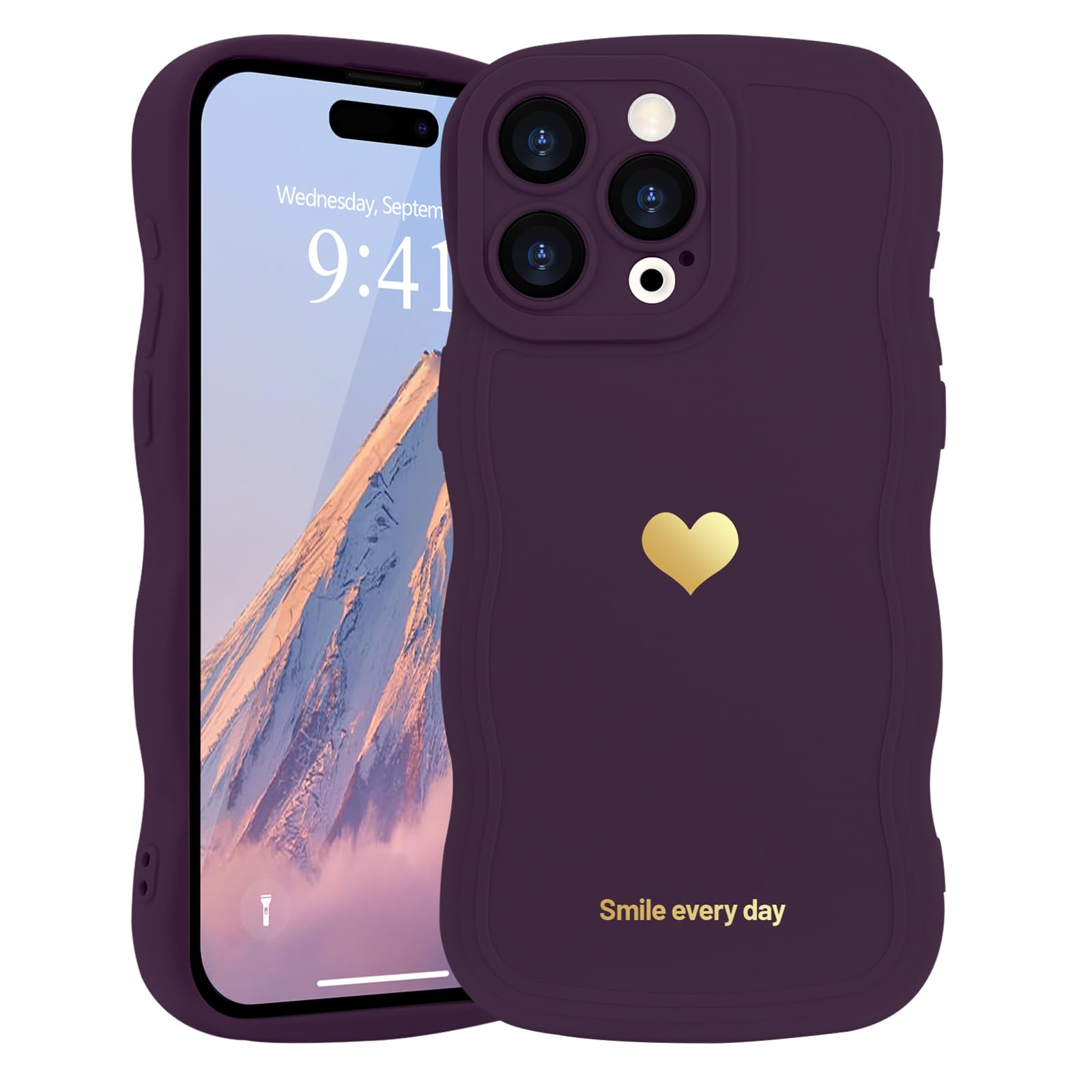 LAPOPNUT for iPhone 14 Pro Max Case Cute Heart Simple Wave Frame Case Aesthetic Design Solid Color Girls Women TPU Silicone Slim Phone Cover for