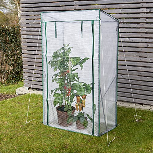 Foto von Hoberg Folien-Gewächshaus | Ideal als Treibhaus & Tomatenhaus für Garten oder Balkon | Besteht aus PE-Gitterfolie (140 g/m²) | inkl. Querstreben & Heringen | Maße: 100 x 50 x 158/170 cm [Transparent]