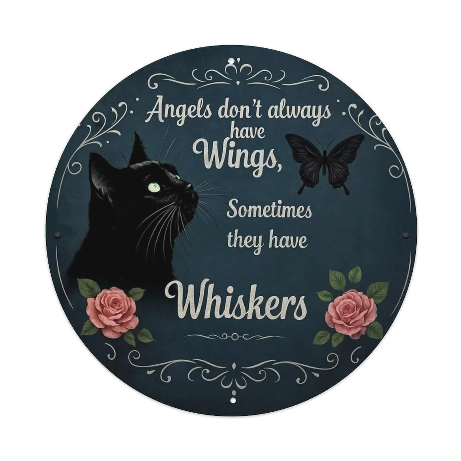 Black Cat With Roses And Butterfly Tin Sign Metal Poster Vintage Metal Signs for Home Man Cave Bar Cafe Kitchen laundry room Wall Decorations Gift 8x8Inch