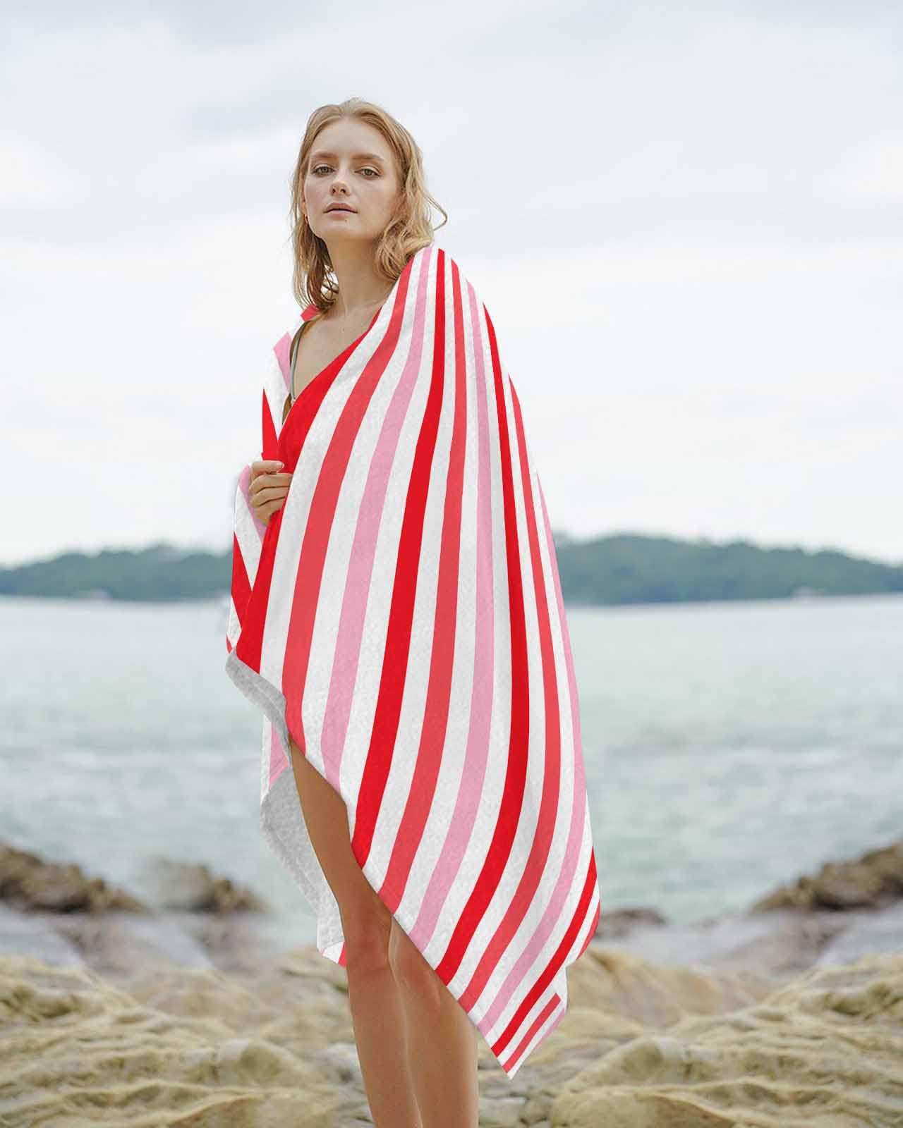 Amazon.com: Joyinmory Beach Towel Pink Red Stripes Bath Pool