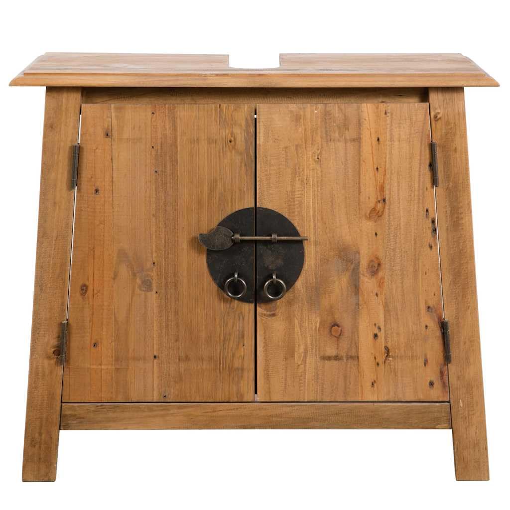 Mobile Sottolavabo in Legno Massello di Pino, 70x32x63 cm | Mobiletto copritubi in stile rustico retrò con ampio vano interno per organizzare lo spazio del bagno.
