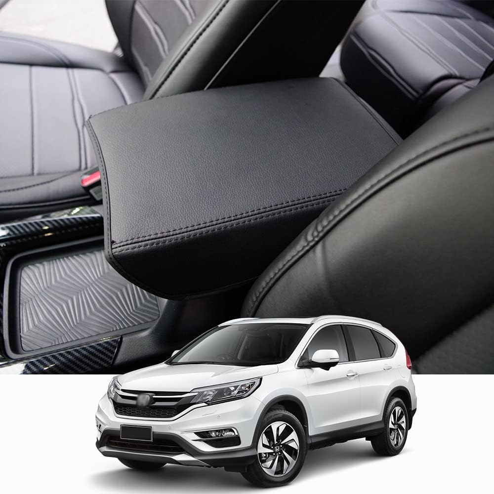 BEERTE Central Console Armrest Box Fit for Honda CRV 2017 2018 2019 2020 2021 2022 Cover Car Armrest Cover Auto Center Console Pad(Black with Black Stitches)