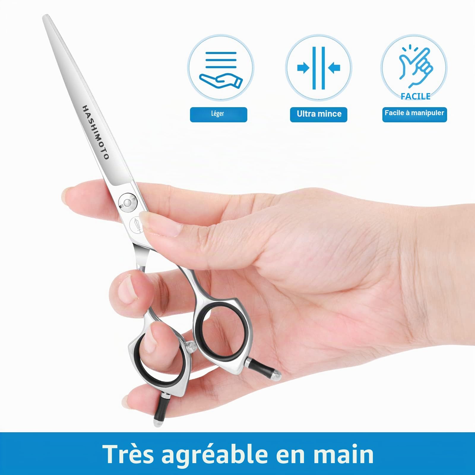 HASHIMOTO Ciseaux de toilettage pour chiens, 6.5 pouces, lames courbes à 30 degrés, poids léger, ciseaux pour animaux de compagnie pour couper le visage et les pattes.