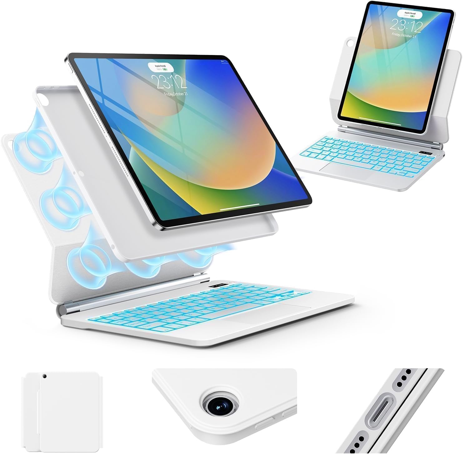 for iPad 9th Generation Case with Keyboard,Keyboard Case for iPad 9th/8th/7th Gen， Magic-Style Magnetic Keyboard Case with 7-Color Backlight - Multi-Touch Trackpad for iPad 10.2 inch (White)