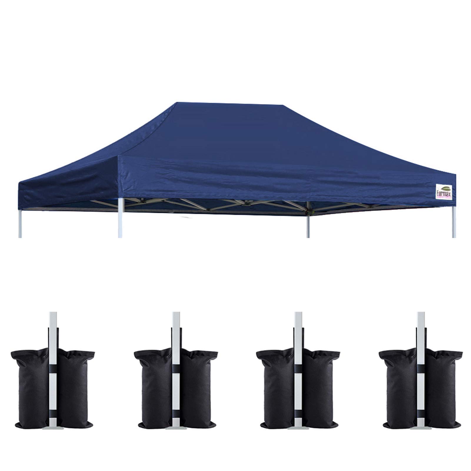 Eurmax USA 10x15 Pop Up Canopy Replacement Top,Universal Instant Canopy Cover ONLY,Heavy Duty UPF 50+ UV Protection,Water &amp; Wind Resistant Tarp,30+ Colors Available,Bonus 4 Sand Bags (Navy Blue)