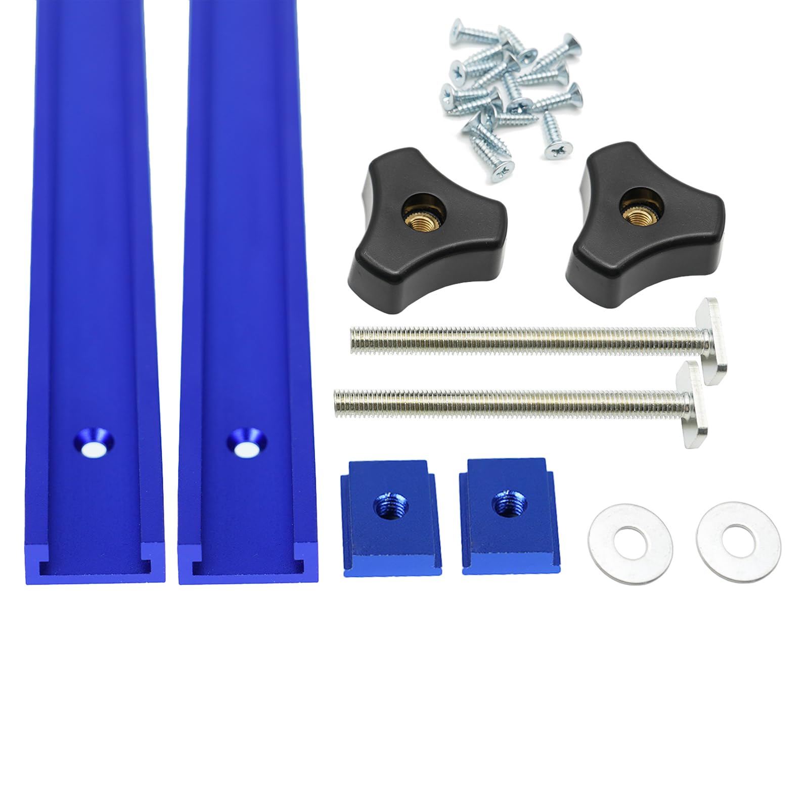 Iverntech Set of 2 Blue 800mm Aluminum T Track T Slot Rails with M8 Slider, M8 Screws with Knob Screws, Self Tapping Screws for Woodworking Stencils