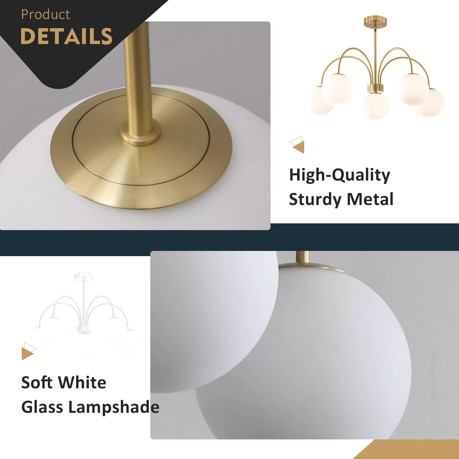KCO Lighting Lampadario Soggiorno Oro Sfere,Lampadario Sputnik 5 Luci,Moderno Plafoniera Soffitto Regolabile per Camera da letto Soggiorno Cucina