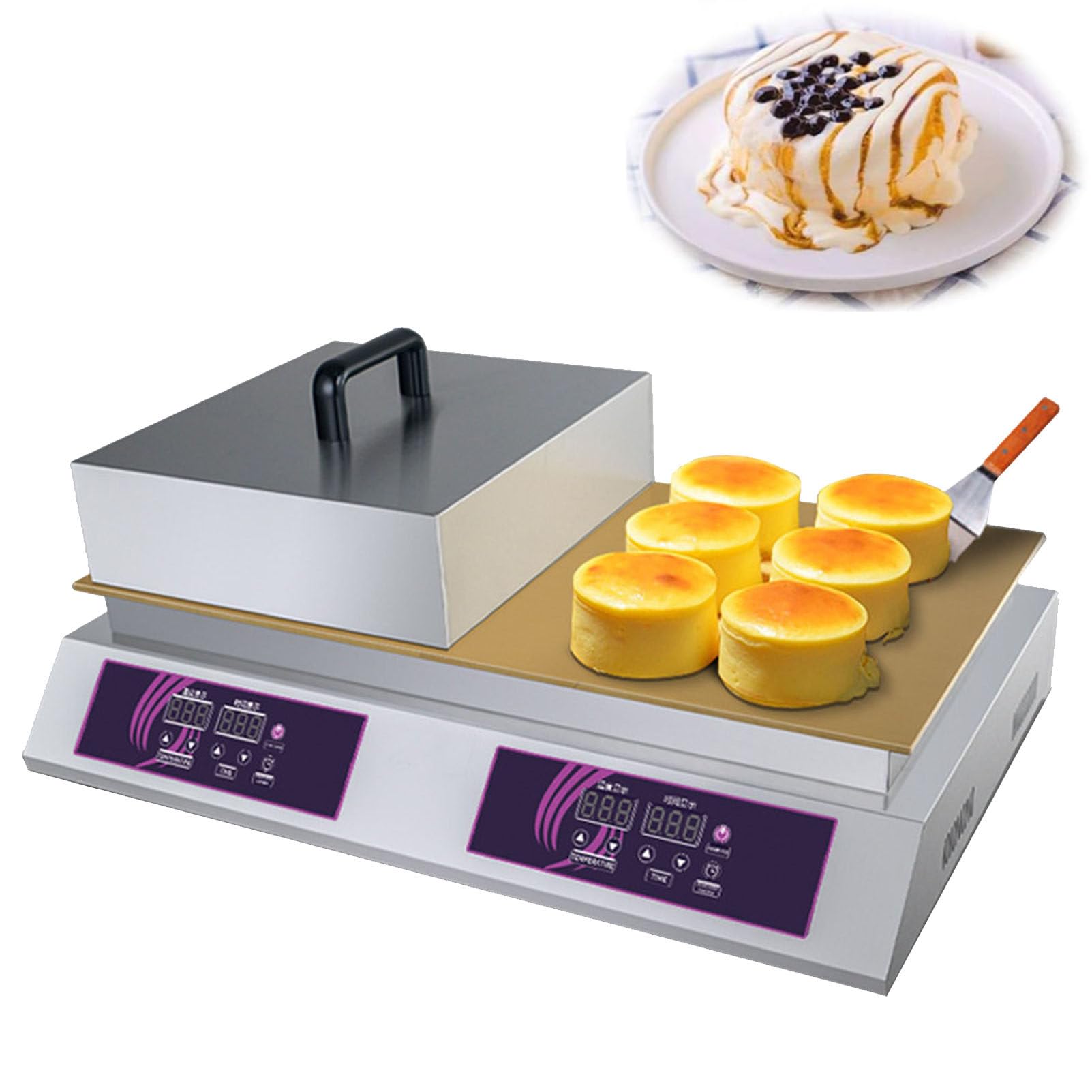 Piastra elettrica antiaderente per pancake 2600w in acciaio inox, macchina professionale per soufflé, dorayaki e waffle