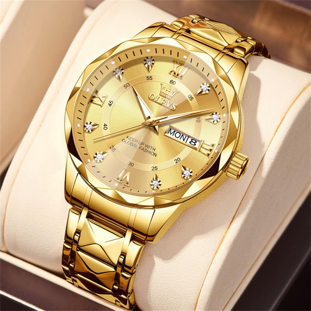 OLEVS Gold Watches for Men Luxury Stainless Steel Men Watches with Date Fashion Mens Gold Watch Business Waterproof Classic Analog Men's Wrist Watch Big Face Relojes para Hombres