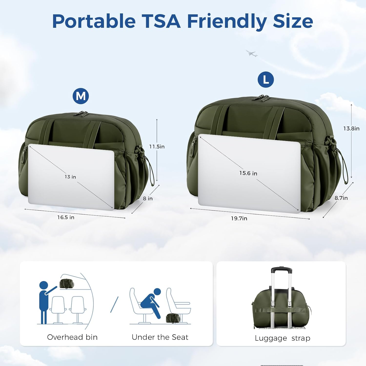 Gym Bag for Women, Puffer Travel Duffle Bag With Shoes Compartment & Wet Pocket, Carry On Tote Bag For Weekender, Overnight, Sport (Green, Large)