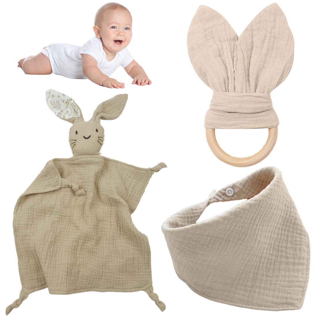 3 Piezas Conejo Plano, Toalla de Bebé Juguetes,Doudou Conejo Lapidou Doudou Toalla Calmante de Despertar Bebé para Recién Nacido Tollders Niñas Niños Mejores Regalos