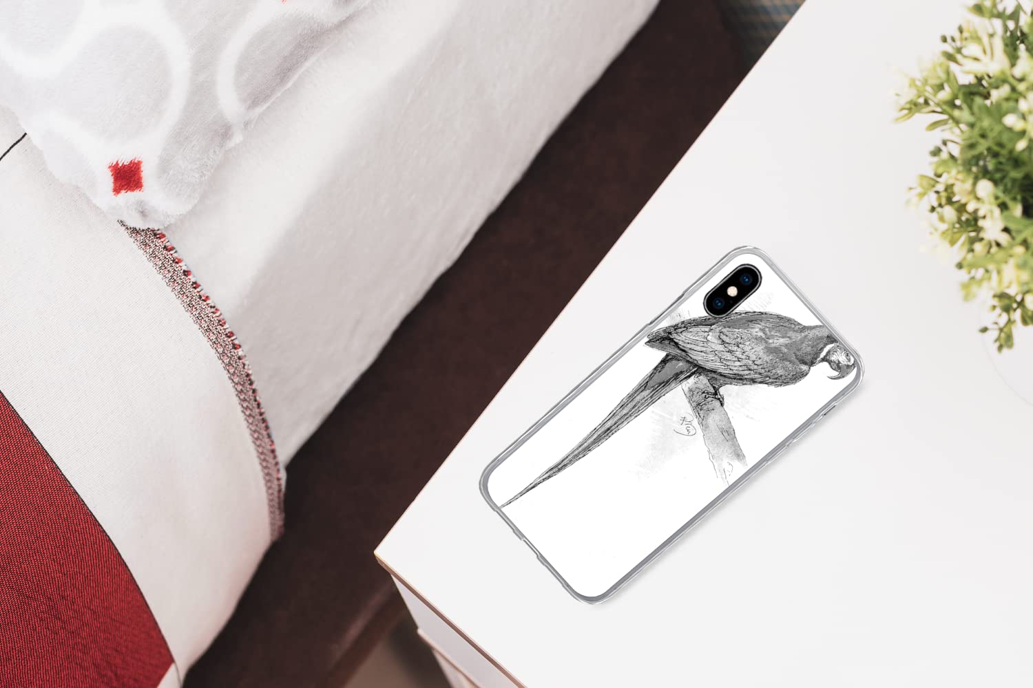MuchoWow Funda para iPhone X - Una ilustración Antigua de un Loro - Blanco y Negro - Funda de Silicona/Funda Blanda para teléfono móvil