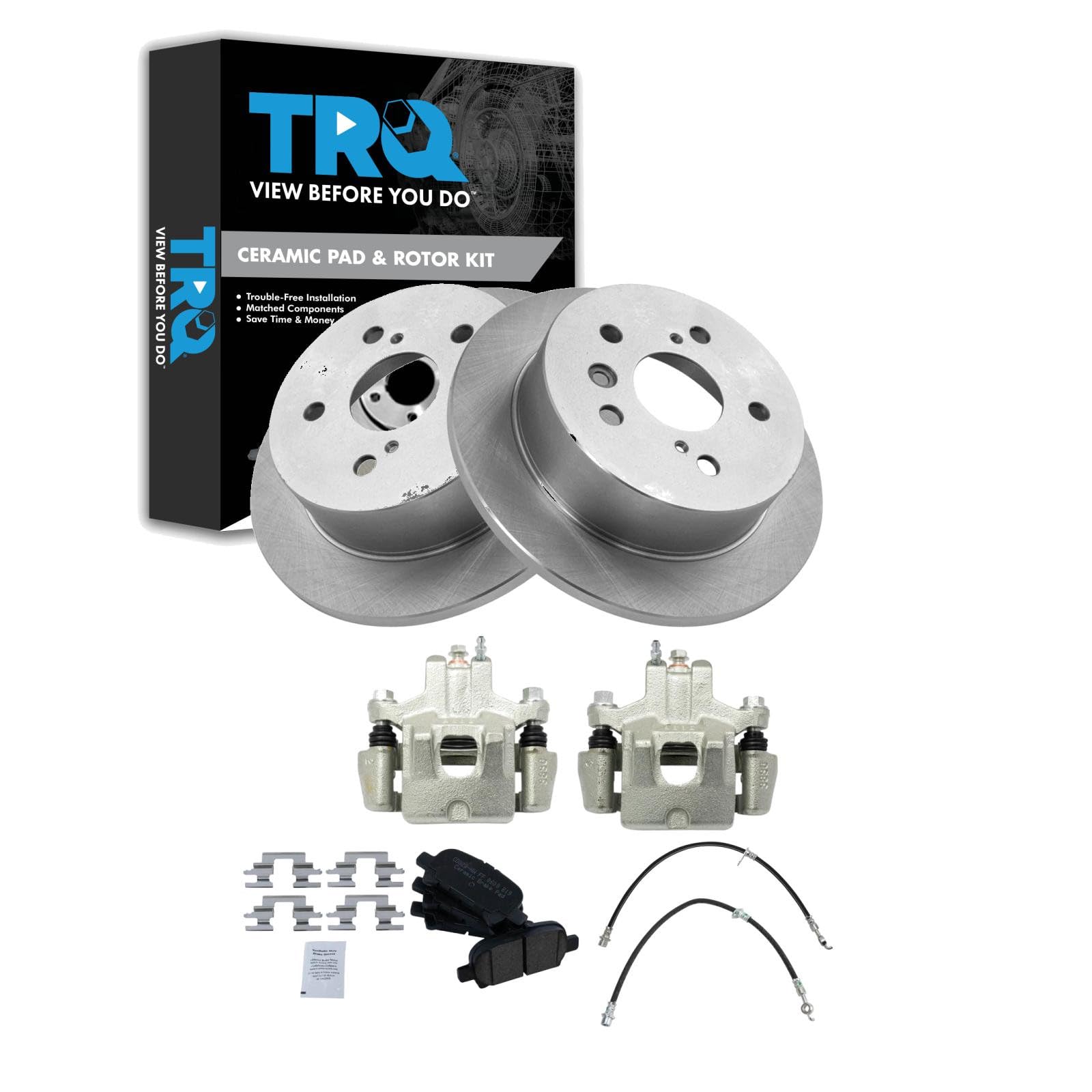TRQ Rear Brake Pad and Rotor Set Ceramic Calipers Compatible with 2006-2007 Toyota Avalon 2006-2008 Solara