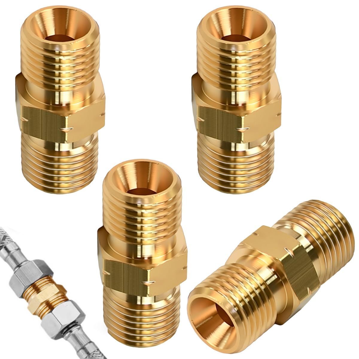 4x Messing Gasschlauch-Schnellkupplung 1/4" – DN8 Doppelnippel Für Gas, Klima & Solar