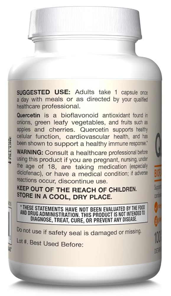 Quercetina vegana 500 mg per porzione, 100 capsule