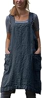 Vista 11 de Vestido tipo delantal con espalda cruzada para mujer con bolsillos, delantal de lino y algodón talla grande