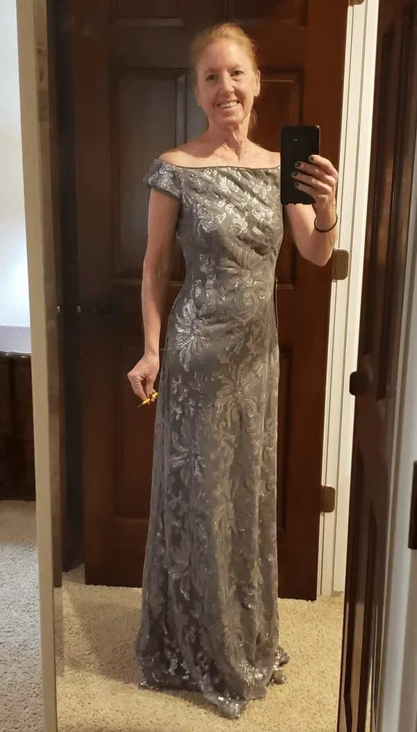 Mother of The Bride Dresses for Women Off The Shoulder Sequin Evening Formal Dress - Image 5
