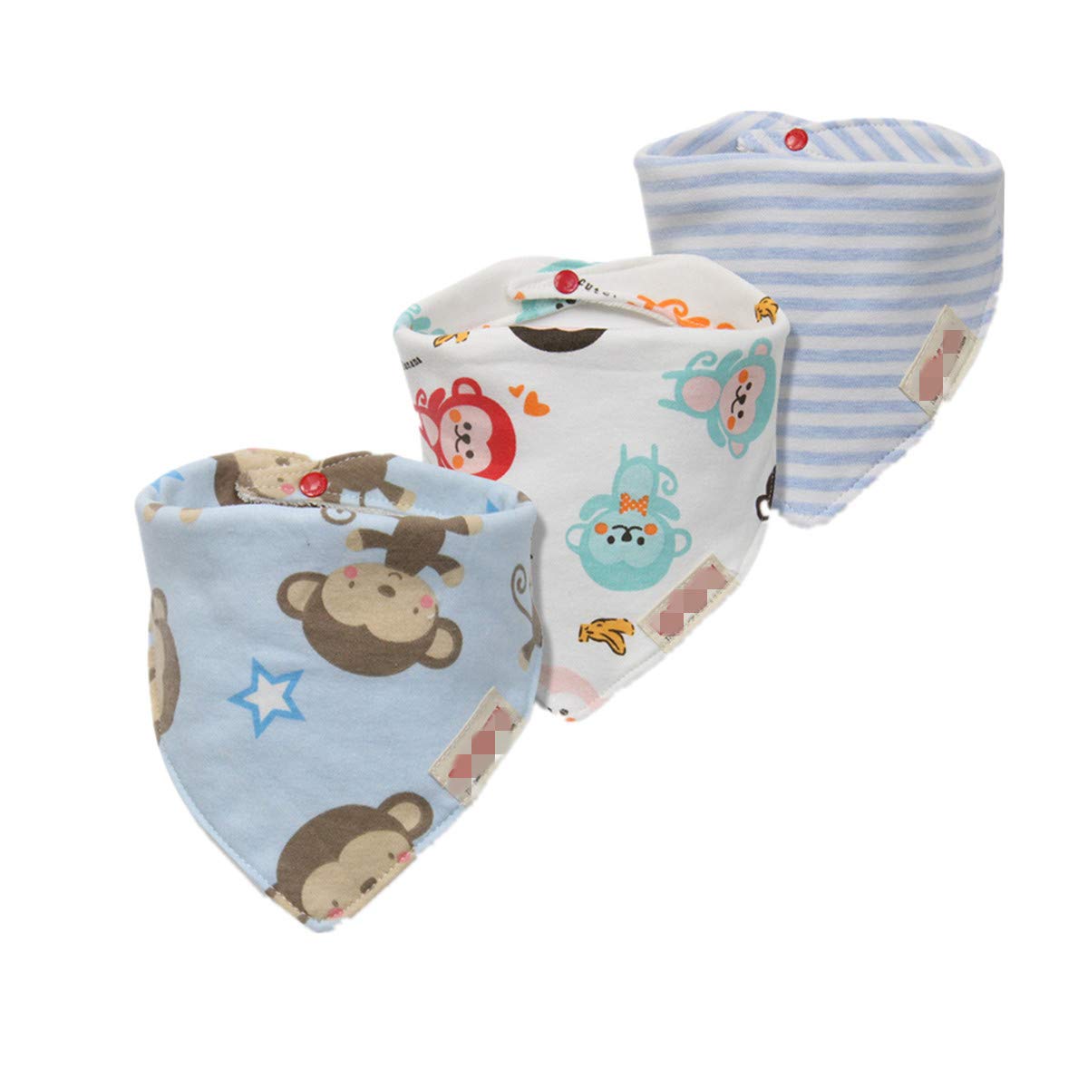 Baby Bandana Bib Set, Fansu 3PCS Absorbent Drooling & Teething Bib Set Lovely 100% Cotton Dribble Drool Bibs Front Saliva Towel Infant Toddler for Boys & Girls (Monkey)