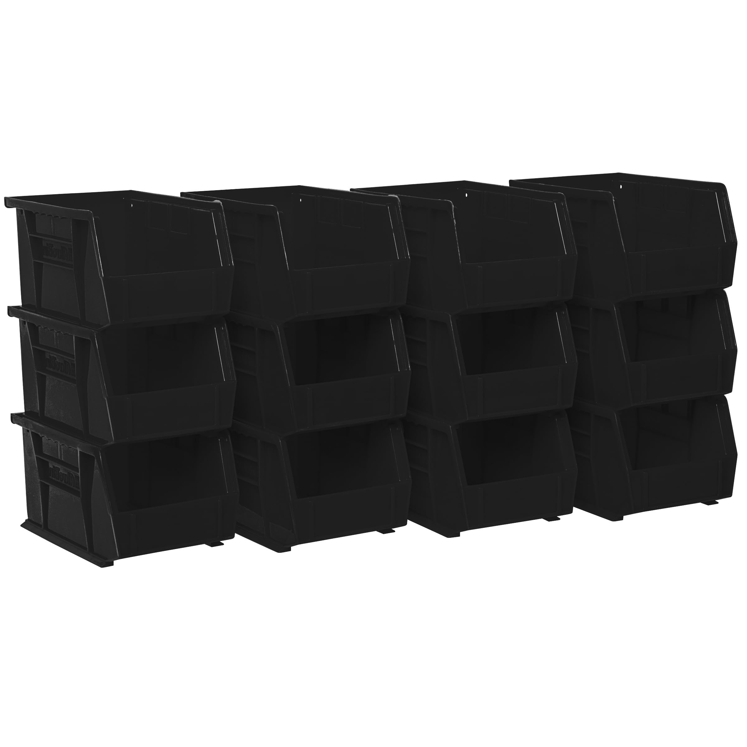 Akro-Mils 30237 AkroBins Plastic Storage Bins, Space-Saving Stackable Bins for Garage, Pantry, Craft Organization, 9-" x 6-" x 5-", Black, 12-Pack
