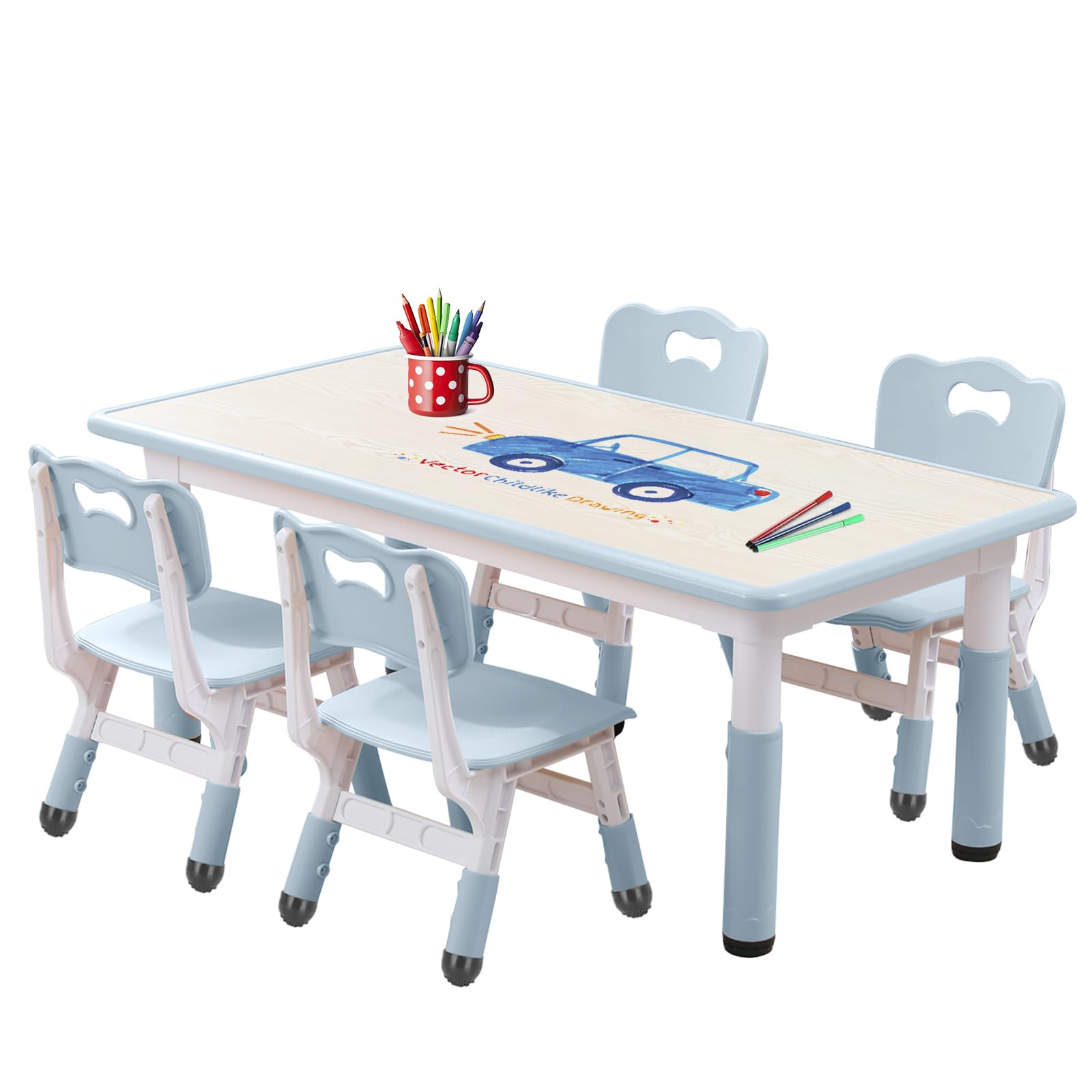HAPPYMATY Toddler Table and Chair Set, Kids Table and Chair Set with 4 Chairs, Childs Table and Chairs, Toddler Table and Chairs, Kids Table and Chairs, Kids Table 