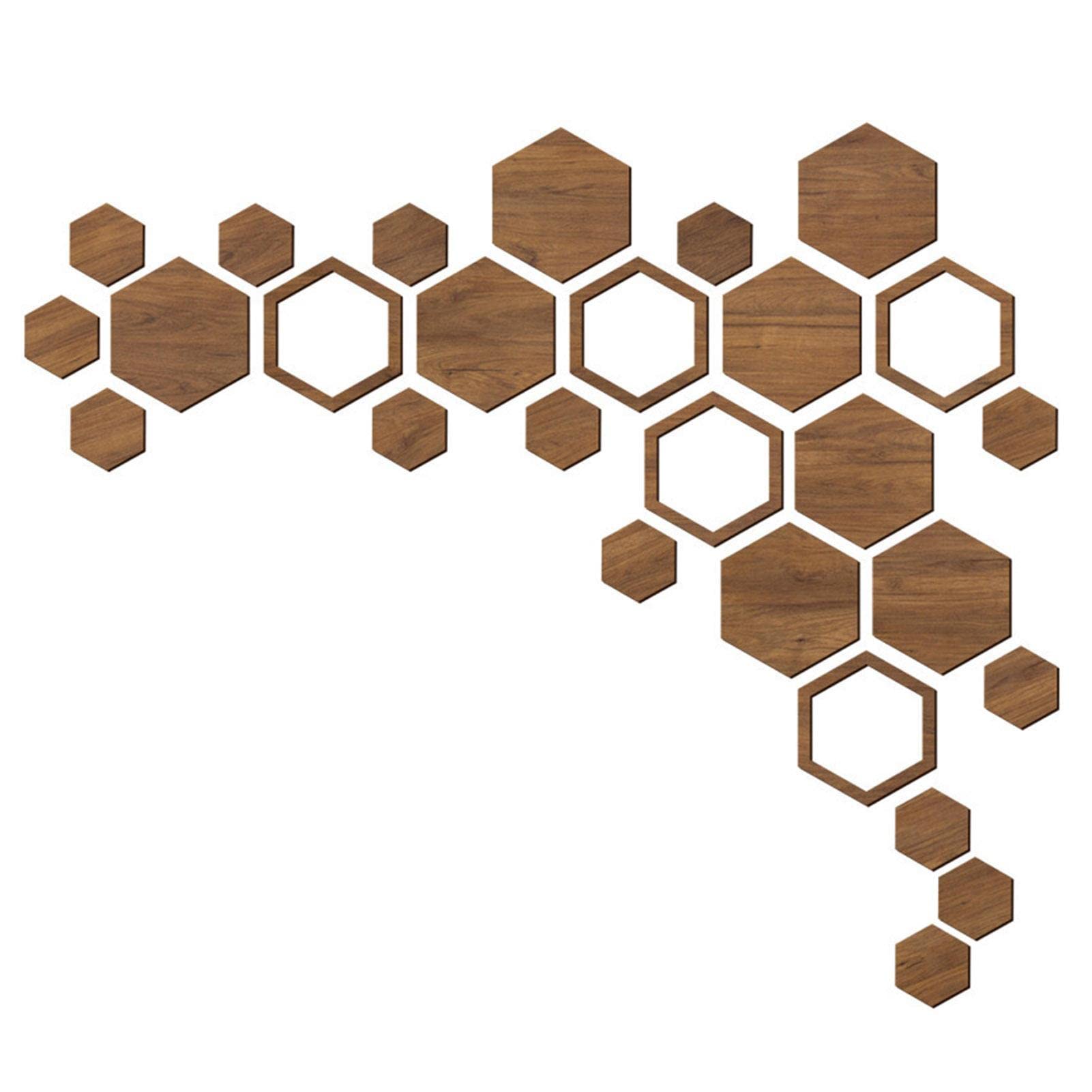 Hexagon Lot de 27 décorations murales hexagonales antidérapantes en Bois | Décoration Murale autocollante en nid d'abeille pour Salon, Cuisine, Salle de Bain