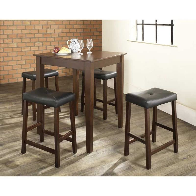 Unique Woodcraft Sheesham Wood 4 Seater High Bar Table Set Wooden Long Bar Table Set with Cushioned Chairs for Home Kitchen Furniture – Natural Brown