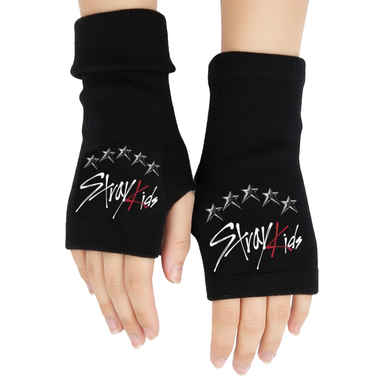 1 paar SK vingerloze handschoenen, Stry gebreide handschoenen, zwarte