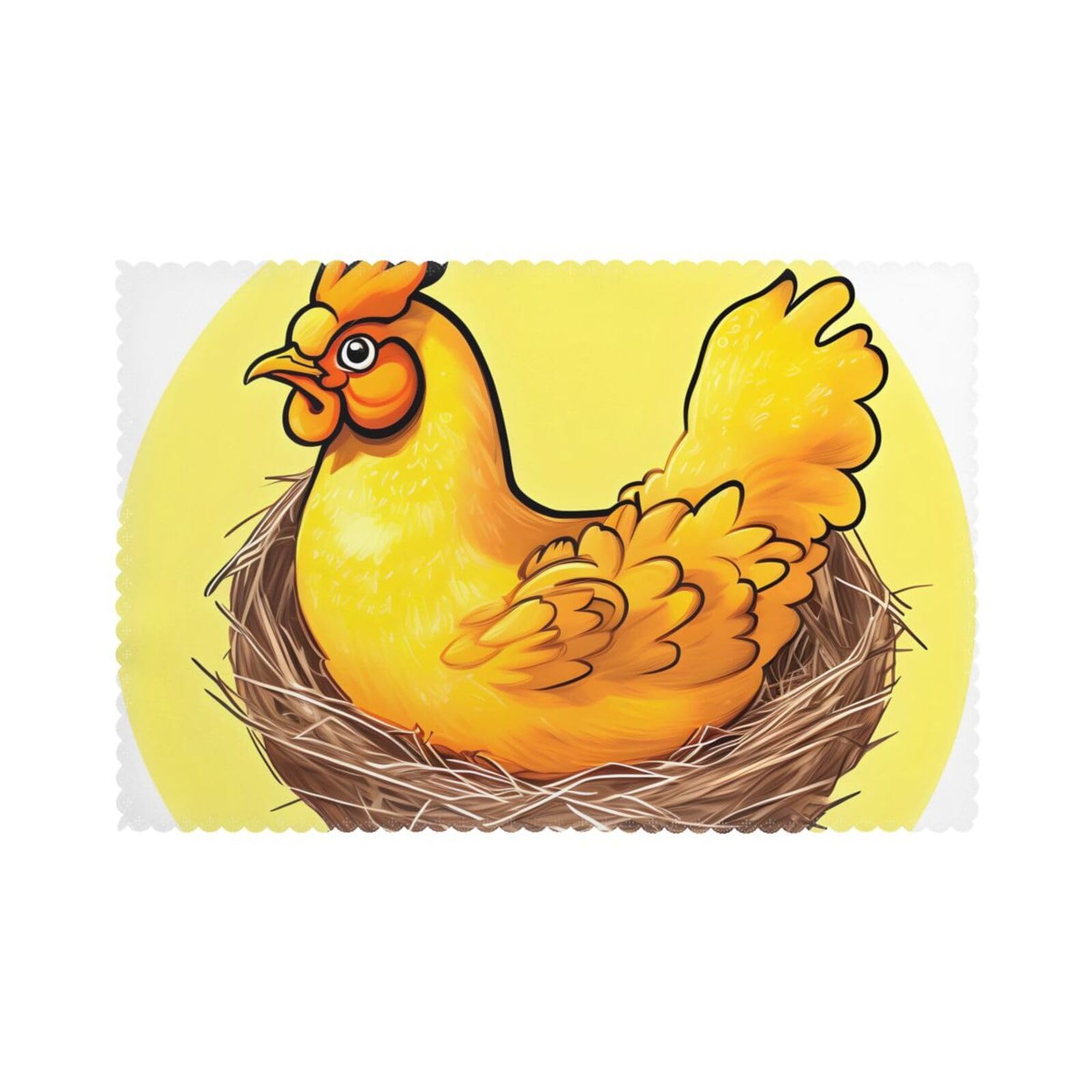 Bird's Nest Golden Chicken Placemat set of 6, oil-proof and insulated dining table placemats, washable and wipeable.