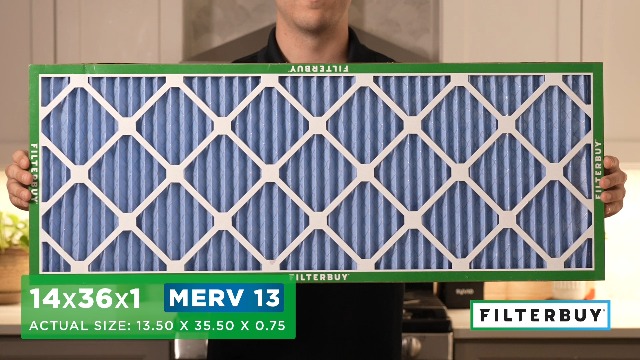 Image of Filterbuy 14x36x1 Air Filter MERV 13 Smoke & Allergy Defense (4-Pack) | Electrostatic Pleated HVAC AC Furnace Filters Replacement, Made in USA (Actual Size: 13.50 x 35.50 x 0.75)
