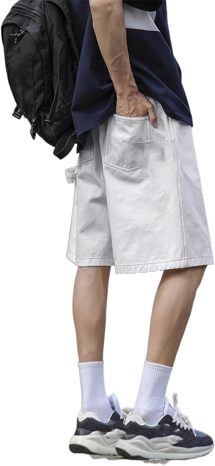 Men's Shorts Embroidered Workwear Summer American Style Loose Fit Straight Leg Pants for Men-Navy Blue-X-Large