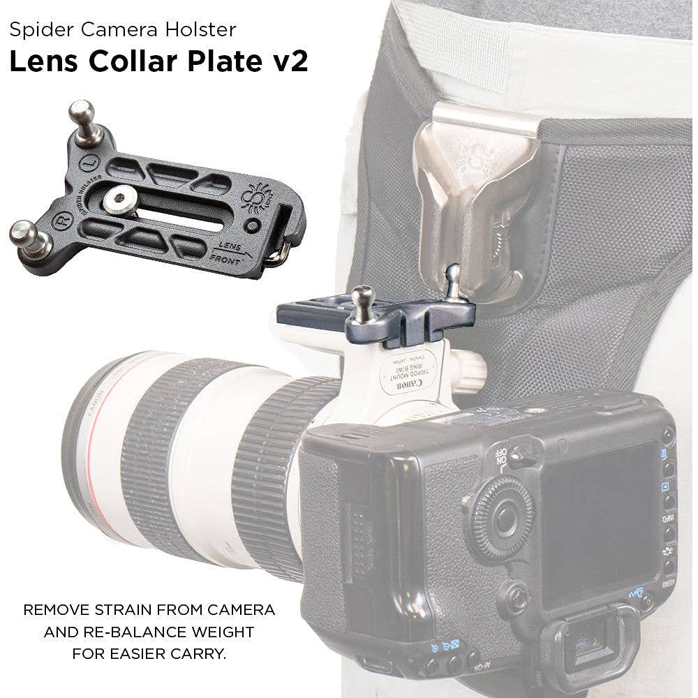 SPIDER HOLSTER SpiderPro Lens Collar Plate v2: Kameramontage für schwere Zoomobjektive, Arca-kompatibel, für Spider Pro & Light Hüft-Tragesysteme