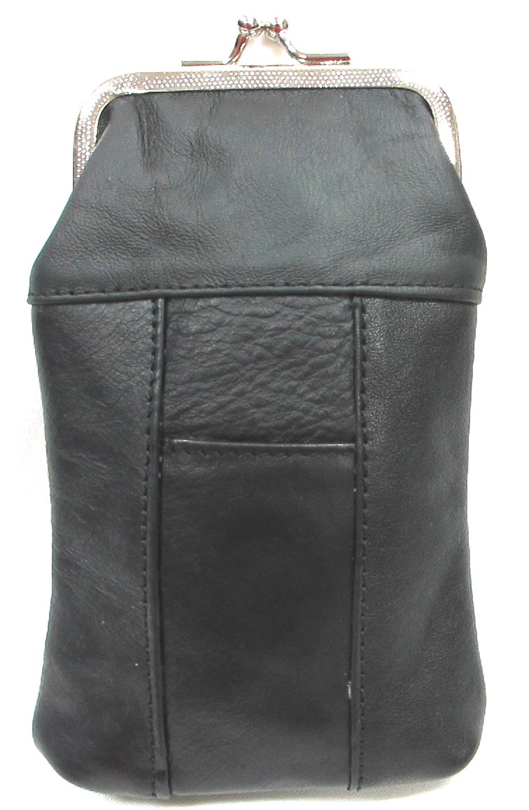 2pc 2 Color Set Genuine Leather Cigarette Case Pouch Fit 120's or Smaller Pack 1pc Black + 1pc Dark Pink