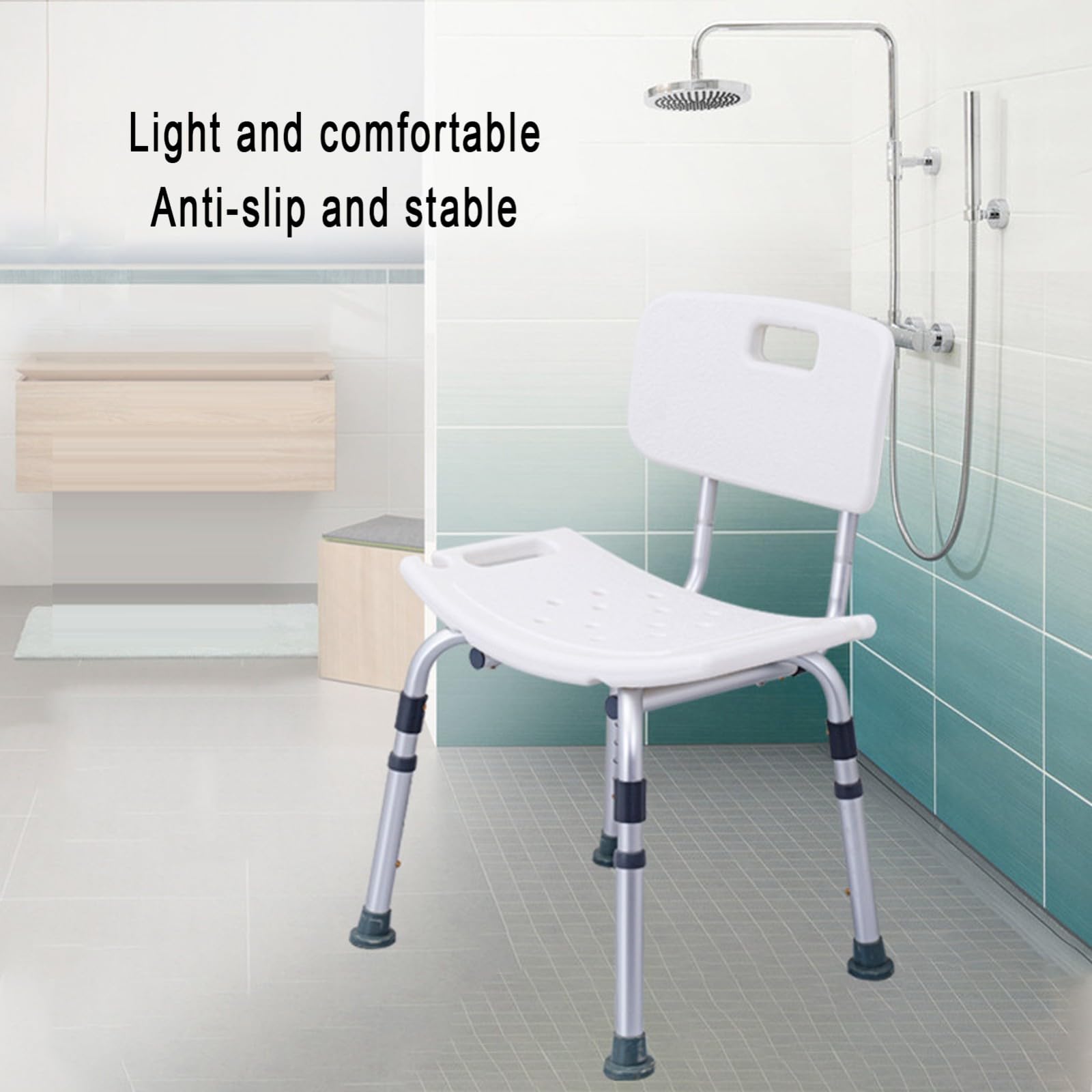 Silla De Ducha para Personas Mayores, Asiento De Ducha con Respaldo, Silla De Ducha Soporta hasta 120 Kg, Altura Regulable, Silla De Baño con Almohadillas Antideslizantes para Discapacidad