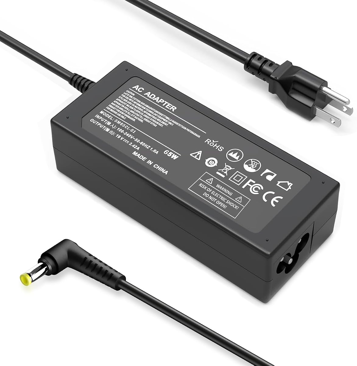 19V Power Cord for Acer Monitor, 3.42A 65W Power Supply Adapter for Acer SB220Q R240HY S231HL S232H H236HL SA230 S230HL (Connecter Size: 5.5 x 1.7mm)