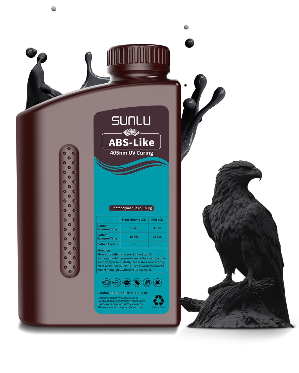 SUNLU ABS-Like Żywica do drukarki 3D, 1 kg, 405 nm, utwardzana promieniowaniem UV, standardowa, fotopolimerowa, szybka żywica do druku 3D, nietłukąca się i wysoka precyzja, czarna, 1000 g