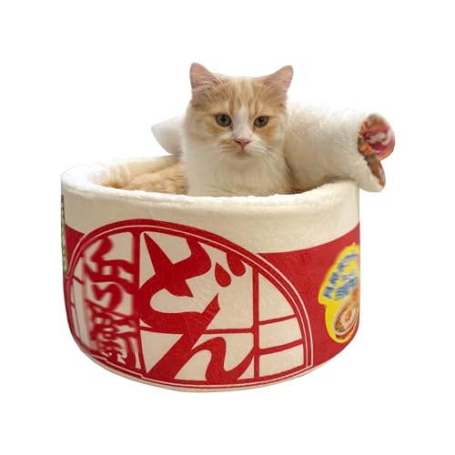 HAYCHE Ramen - Cama para gatos con forma de fideos instantáneos, cama calmante para gatos de interior, linda…