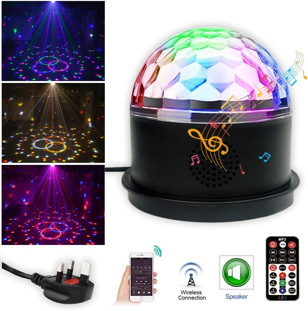 Disco Ball Party Lights, Bluetooth Speaker Dj Disco Lights 9 Colors Strobe Lights Magic Ball Dj Equipment Sound Activated Stage Lights with Remote Control for Christmas KTV Bar Home Party Wedding Club