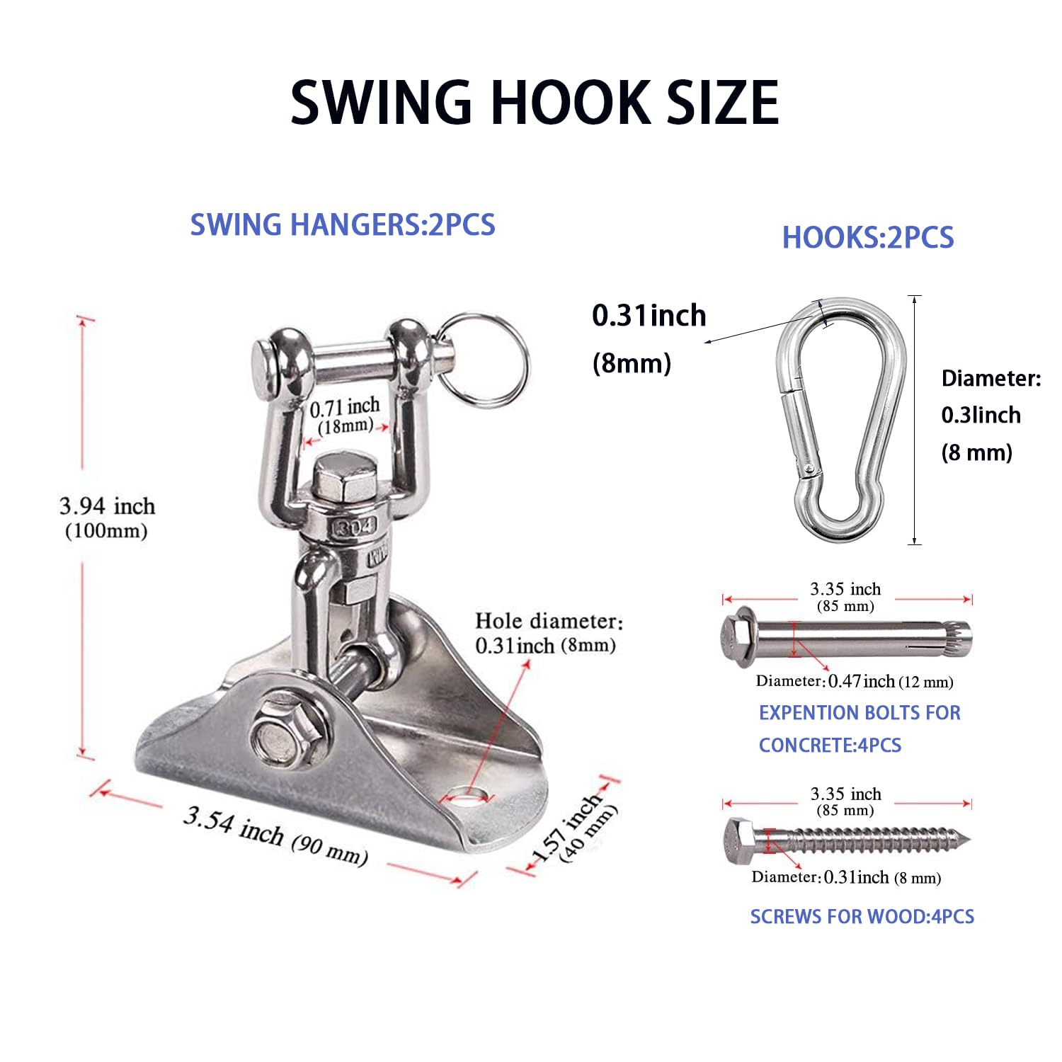 COKOLATIA 2 Pcs Swing Hangers Heavy Duty Stainless Steel Ceiling Swing Mount 360° Silent Swing, Playground Porch Yoga Seat Trapeze, Hammock Chair, Hanging Kit, Swing Set Indoor Outdoor