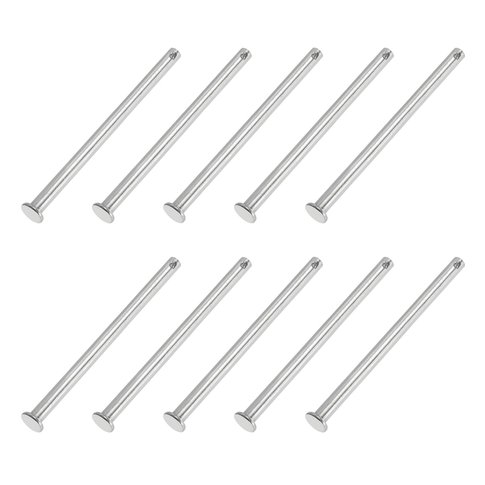 PATIKIL 6 x 100 Mm Single Hole Clevis Pins, 10 Pcs 304 Stainless Steel Flat Head Pin for Hitch Pin Lock Link Hinge Systems Silver