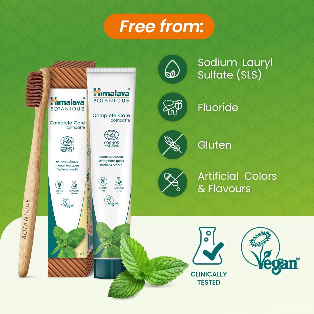 Himalaya Botanique Plak Karşıtı Komple Bakım Diş Macunu 75ml | Ecocert Cosmos Sertifikalı | Organik Aktif, Nane Aromalı | Florür ve Gluten İçermez (2 paketi)