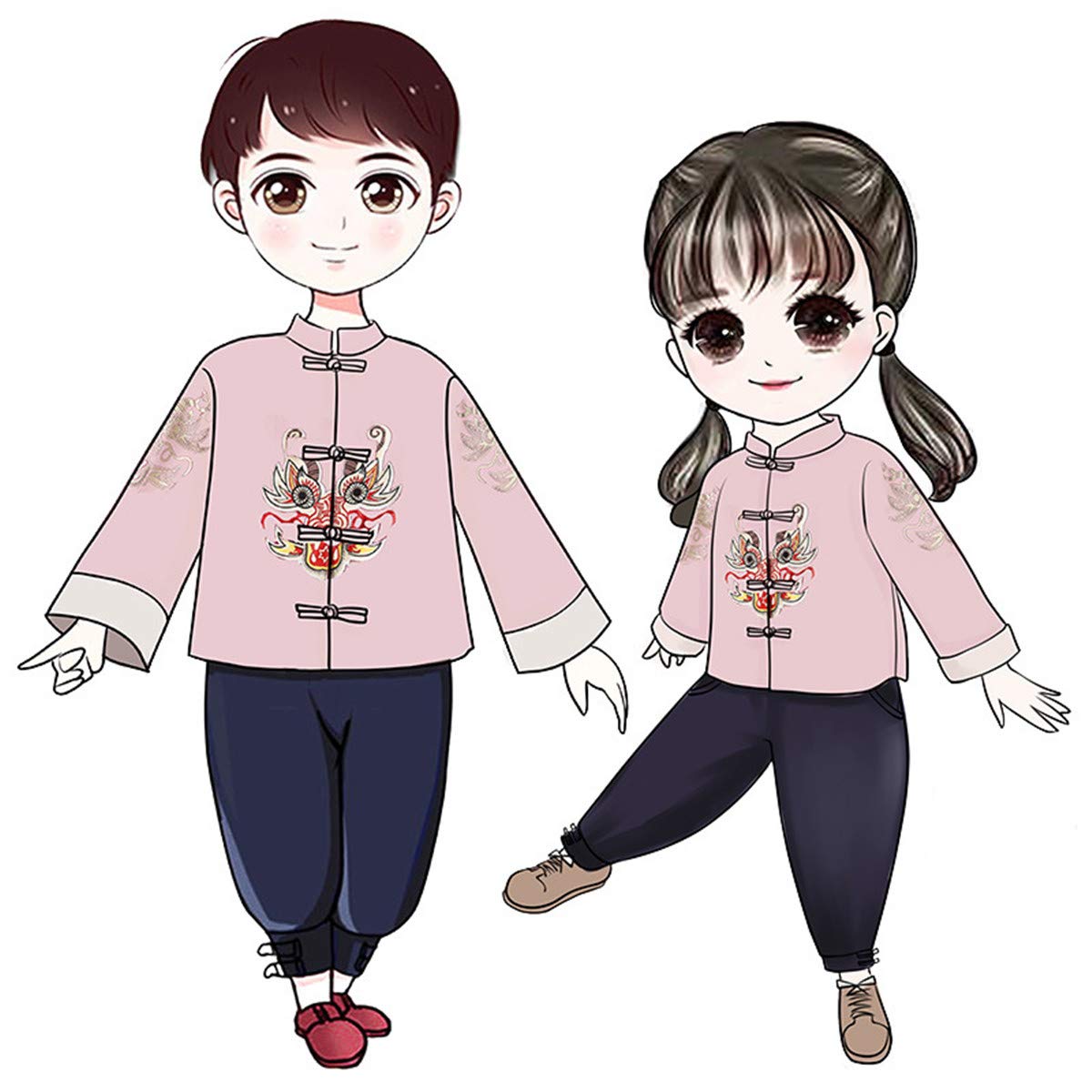 Little Girls Boys Kids Two Piece Chinese Style Dish Buckle Tang Suit Outfits Set Clothes 7T