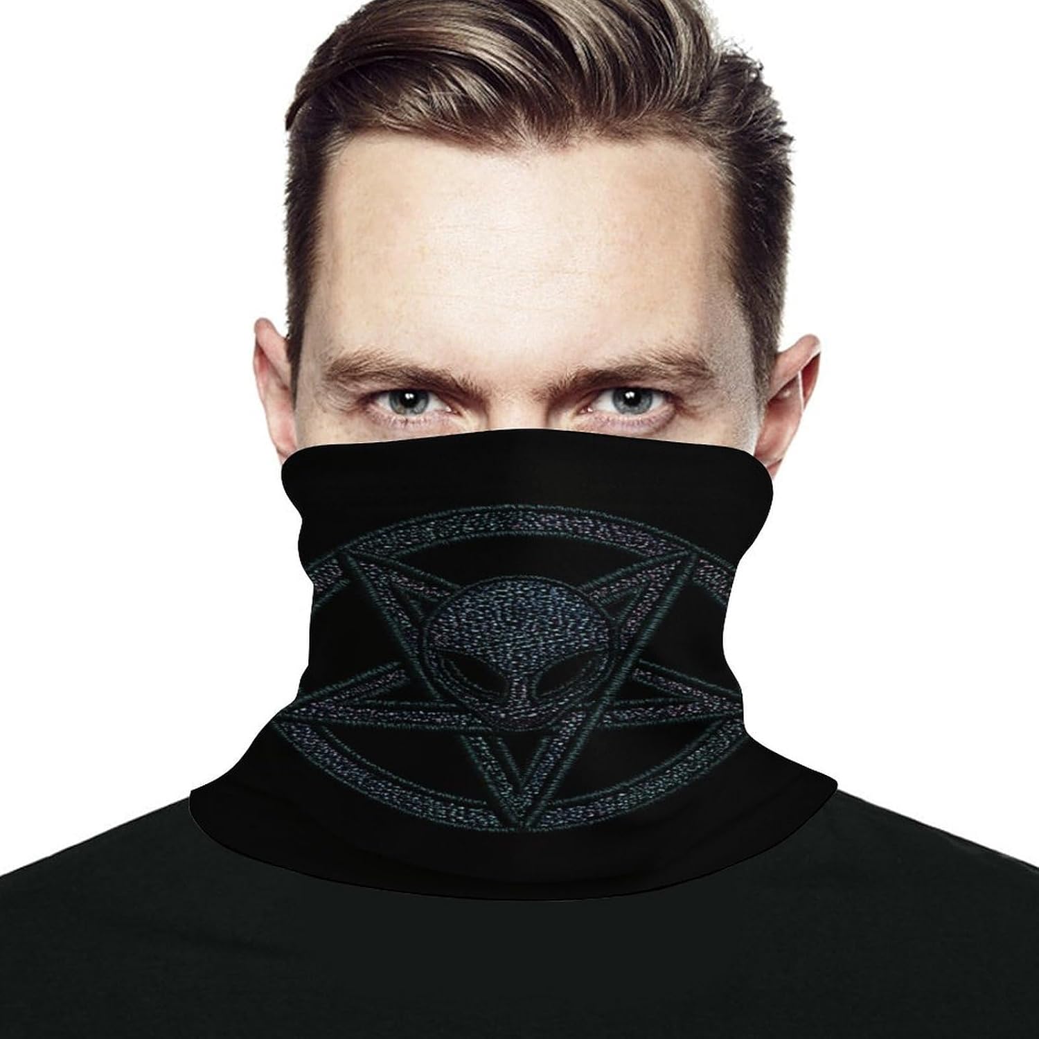 Star And Aliens Men's Neck Gaiter Face Cover, Polyester Breathable Scarf with Drawstring Toggle Adjuster