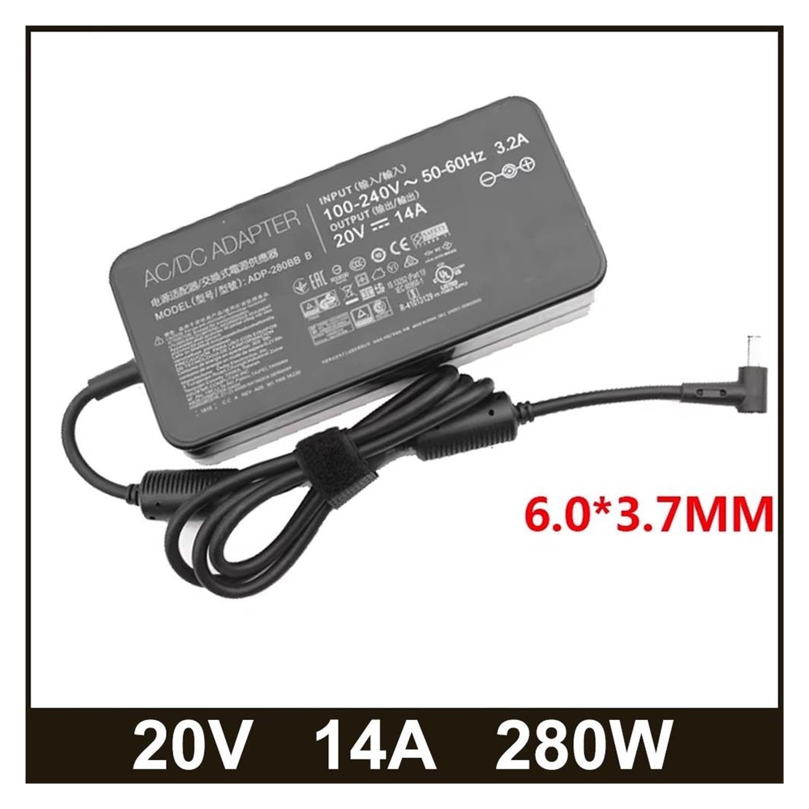 Adattatore Caricabatterie ADP-280BB B Lap 20V 14A 280W 6.0 * 3.7MM, Compatibile For ASUS, PG35V ROG GX551QS GX551QR GX703HS GX703HR GX703HM G732LWS(With UK plug)